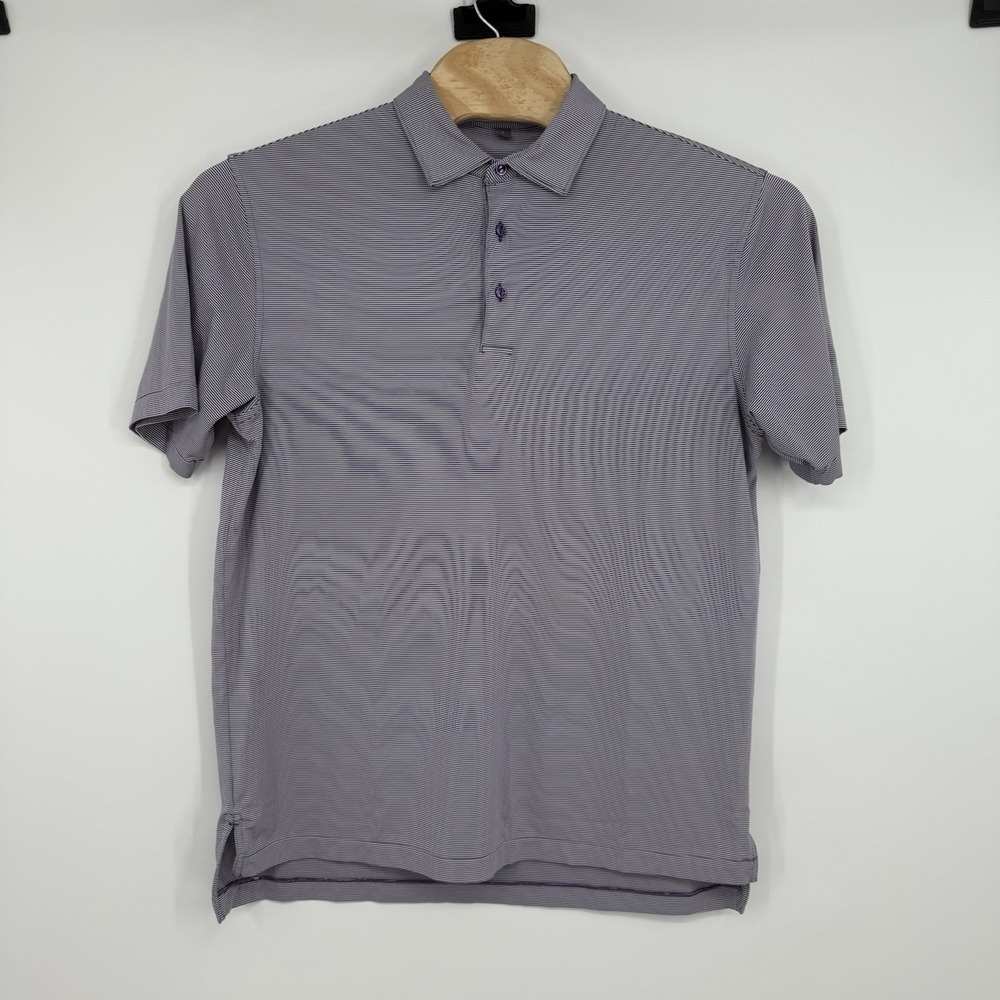 Peter Millar Summer Comfort Polo Shirt Mens Large Purple Striped Golf Course Tee